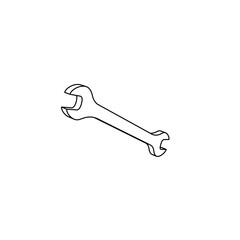 The outline of a large wrench symbol is made with black lines. 3D view of the object in perspective. Vector illustration on white background