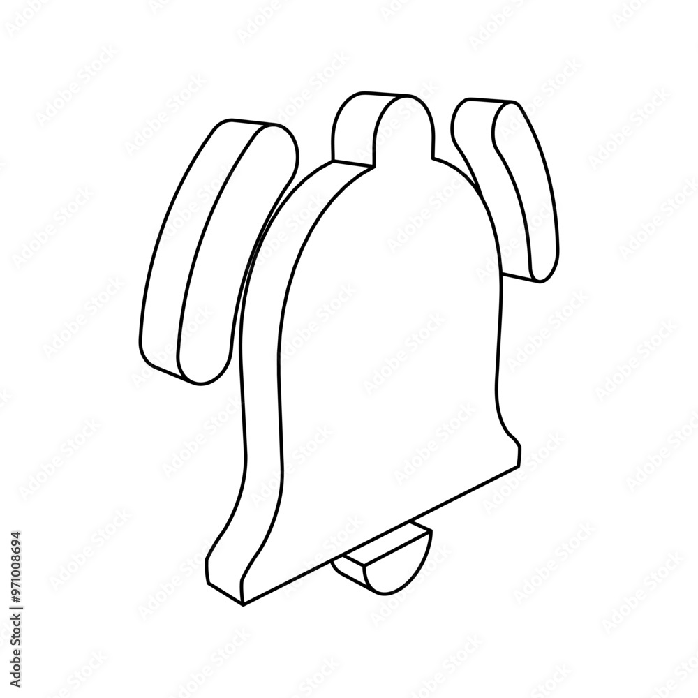 Poster the outline of a large bell symbol is made with black lines. 3d view of the object in perspective. v