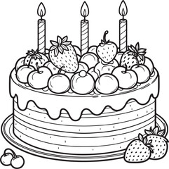 A cake lineart coloring book illustration for kids
