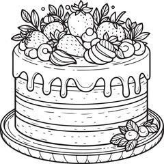 A cake lineart coloring book illustration for kids