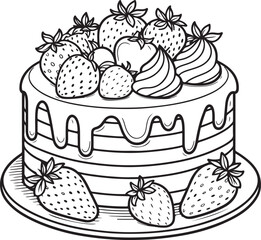 A cake lineart coloring book illustration for kids