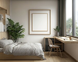 a wood frame put on the white wall of the dorm room