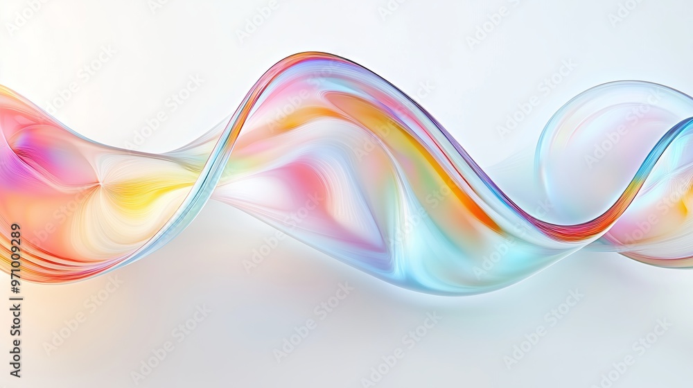 Poster abstract colorful wave design floating gracefully in a bright, soft atmosphere, showcasing fluidity 