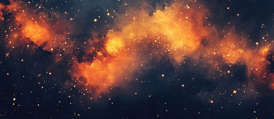 Fototapeta premium Watercolor 2d illustration of a night sky featuring stars and orange hues A captivating abstract design reminiscent of the galaxy with removable stars