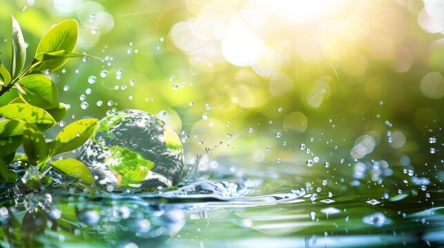 Photo of concept of importance of fresh water for life and preservation of the world. World Water Day concept banner template 22 March.