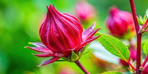 Close up of a vibrant pink Roselle flower, symbolizing healthy food and alternative herbal medicine, roselle, flower, pink