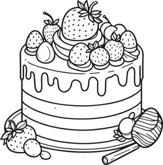 A cake lineart coloring book illustration for kids