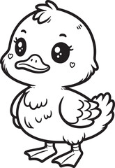 A duck lineart coloring book illustration for kids