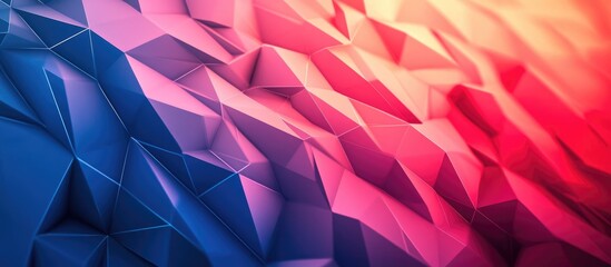 Obraz premium Abstract 3D geometric background featuring a modern gradient in low poly style showcasing a smooth blue and red gradient with a grid overlay