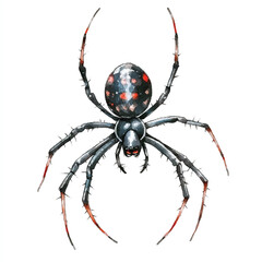 cute Black Widow Spider watercolor clipart illustration isolated