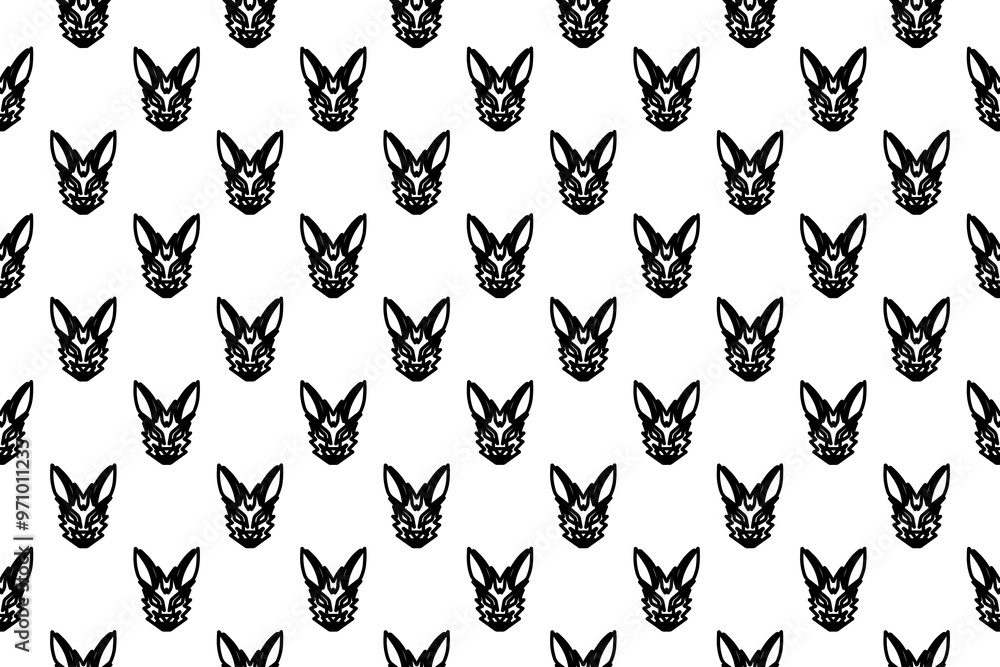 Poster seamless pattern completely filled with outlines of hare's head symbols. elements are evenly spaced.