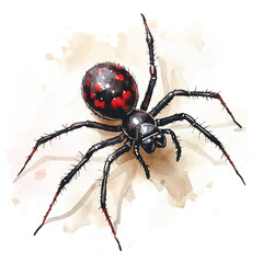 cute Black Widow Spider watercolor clipart illustration isolated