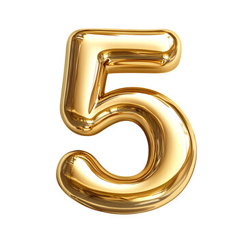 golden number 5 isolated on a transparent background