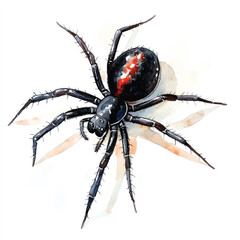 cute Black Widow Spider watercolor clipart illustration isolated