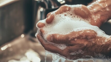 Fototapeta premium Close-up_of_hands_being_thoroughly washed