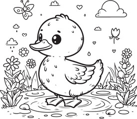 A duck lineart coloring book illustration for kids