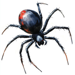 cute Black Widow Spider watercolor clipart illustration isolated