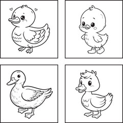 A duck lineart coloring book illustration for kids