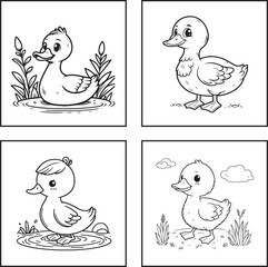 A duck lineart coloring book illustration for kids