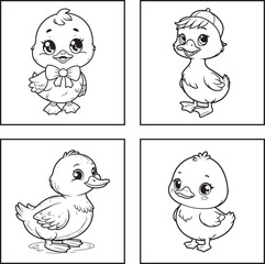 A duck lineart coloring book illustration for kids