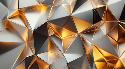 Gold Polygon Luxury Texture. Realistic Triangulas Shape Geometric Business Illustration. Bold Geometric Triangular Design. Golden Metallic Opulent Glitter. Crystal Gemstone Triangle Web Mosaic.