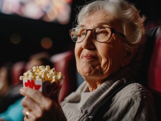 Older Woman Enjoying Movie