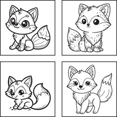 A fox lineart coloring book illustration for kids