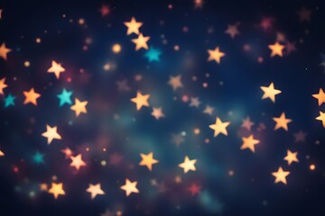 Bright colorful bokeh sparkles in the shape of stars glowing over a night sky, AI Generated