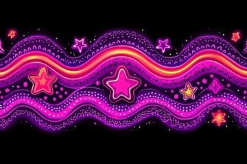 Neon Stars and Wavy Lines - A Psychedelic Design