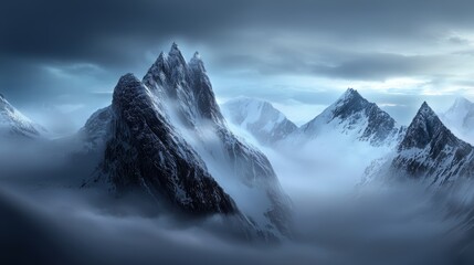 Obraz premium Create a short story where the setting of these misty mountains plays a crucial role in the plot, whether as a place of escape, discovery, or danger,