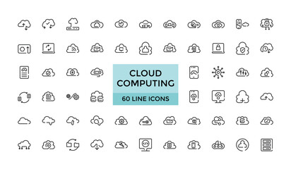 Cloud Computing icon collections, editable stroke outline icons set. Cloud, computing, server, database, technology, networking, data and internet. Vector illustration.