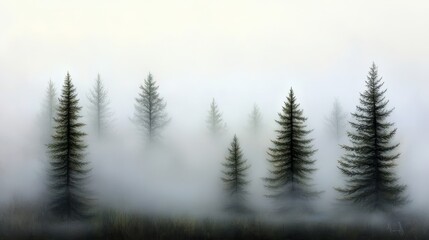 Describe how the layers of trees and mist in the image can inspire a landscape painting or photograph that captures the serene beauty of nature,