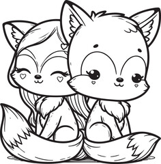 A fox lineart coloring book illustration for kids