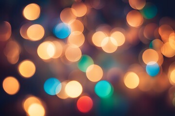 Colorful bokeh sparkles glowing against a soft focus backdrop of Christmas lights, AI Generated