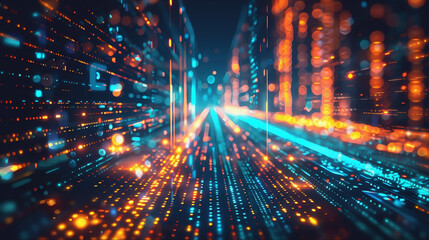 Obraz premium Cityscape skyscrapers futuristic digital matrix 