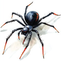 cute Black Widow Spider watercolor clipart illustration isolated
