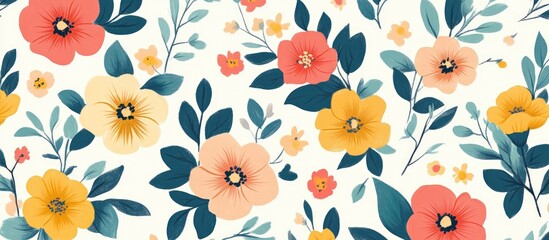 Seamless Vintage Floral Pattern Botanical Drawing Flower Bunches Print