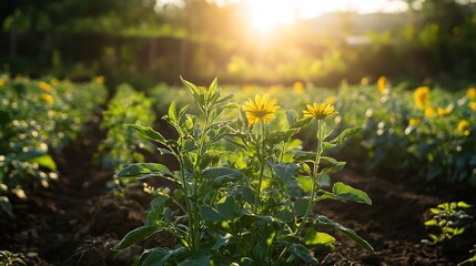 Diverse plant species thriving in a regenerative agriculture system.