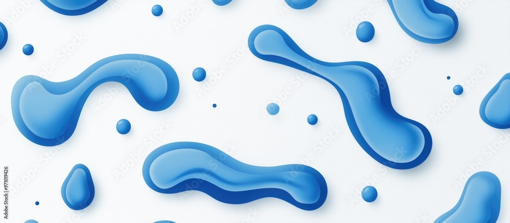 Poster Abstract Background With Small Blue Liquid Shapes Blue Droplets Or Bubbles Isolated On A White Backdrop Blue Abstract Spots With Contrasting Shadows Liquid Matte Drop On A Soft Focus Background