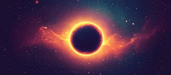 Naklejka premium Mysterious Stunning Fantasy Solar Eclipse Formation In Deep Space Planets In Orbit At Center Stars Light With Thin Gas Flare In Magical Background