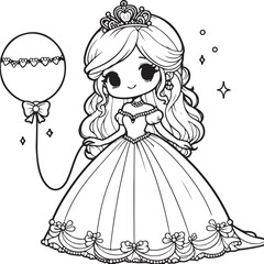 Fototapeta premium A princess lineart coloring book illustration for kids