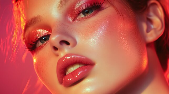 Vibrant 2000s-inspired maybelline makeup with red tones for spring campaign