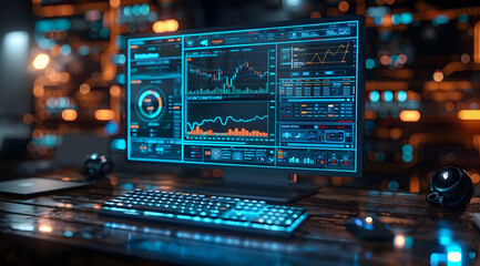 Obraz premium 3D Render of Computer Screen with Data Visualization