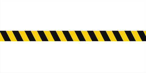 Warning tape with yellow and black diagonal stripes. Warn stop seamless line. Yellow and black caution tape border.