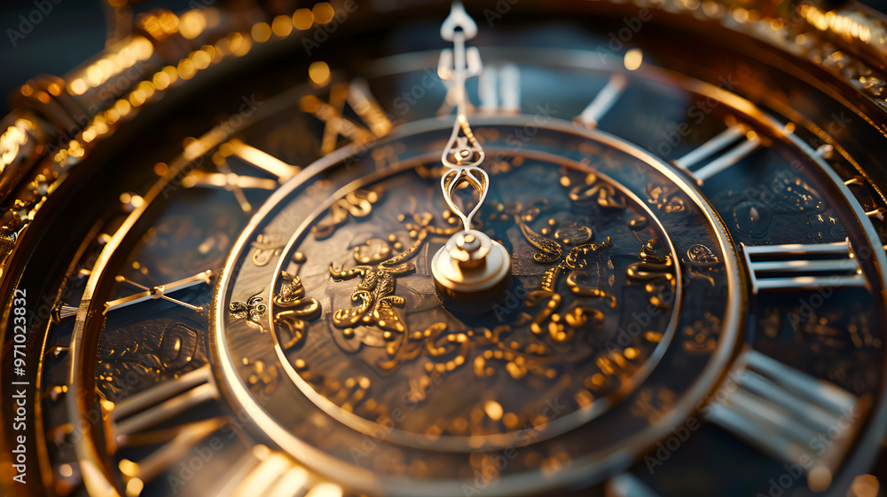 Poster a clock face created from interconnected cosmic constellations, representing the vast and timeless n