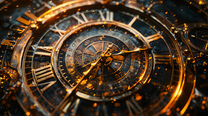 A clock face created from interconnected cosmic constellations, representing the vast and timeless nature of the universe within time.