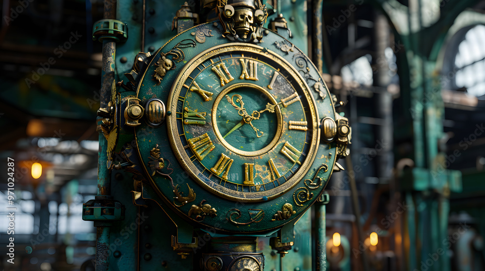Poster a clock face created from interconnected cosmic constellations, representing the vast and timeless n