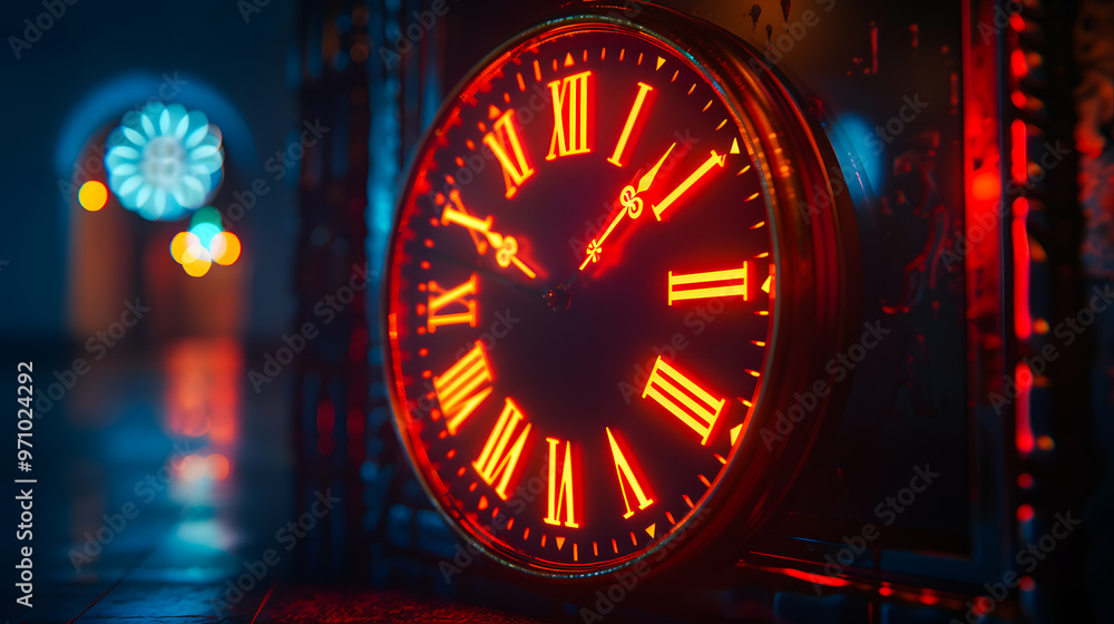 Poster a clock face created from interconnected cosmic constellations, representing the vast and timeless n