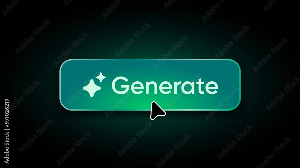 Fototapete Generate AI button animation. LLM artificial intelligence motion. Machine learning generation process. Click to generate text and image prompt. Chat brain assistant. 4K Alpha Matte. Mov Video Overlay