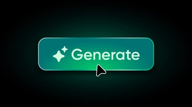 Generate AI button animation. LLM artificial intelligence motion. Machine learning generation process. Click to generate text and image prompt. Chat brain assistant. 4K Alpha Matte. Mov Video Overlay